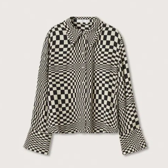 NWT Mango Illusion-Check Flowy Shirt Blouse - Picture 1 of 7